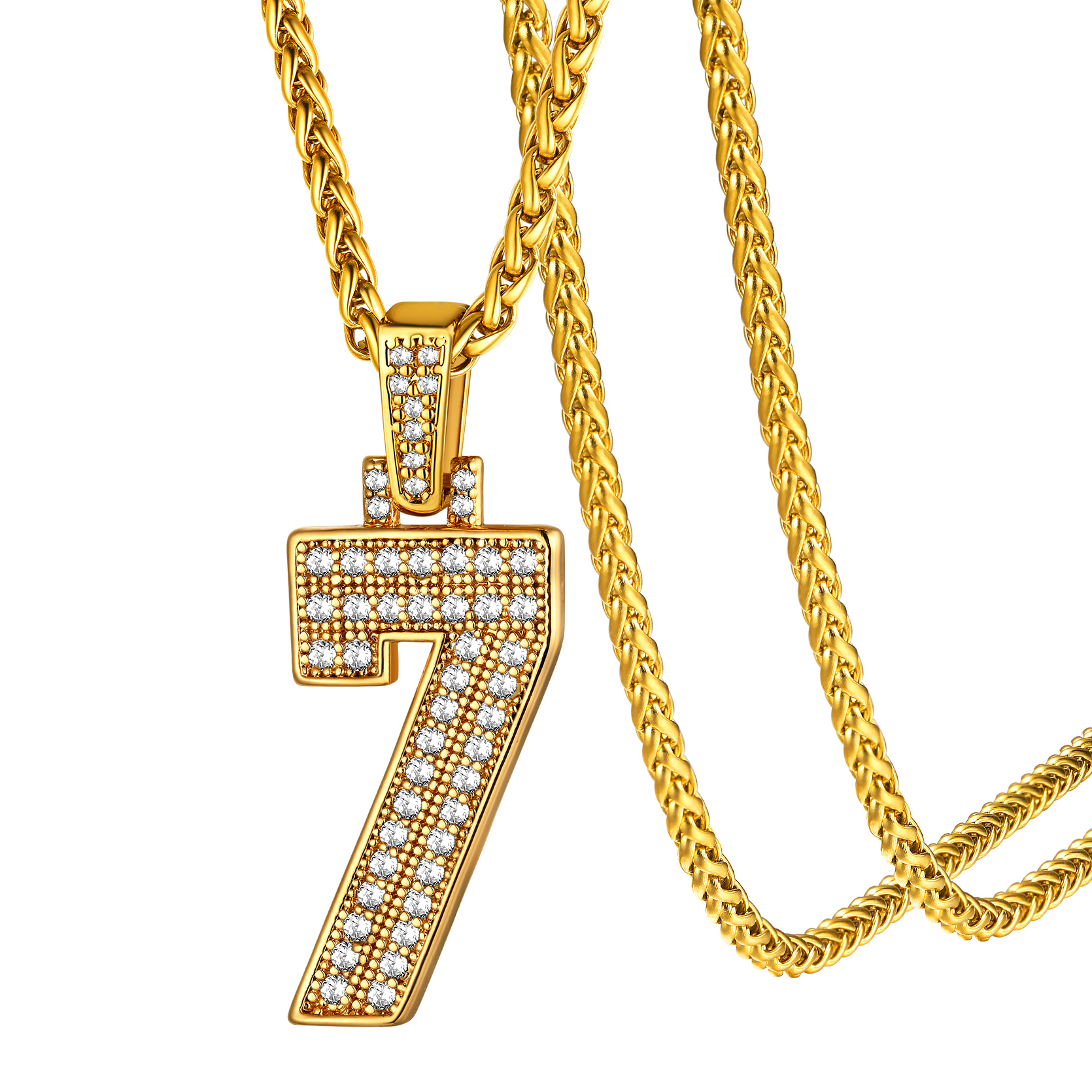 KeyStyle Number Pendant Necklace Sport Athletes Number Necklace for Men with Cubic Zirconia Hip Hop Jewelry for Women & Men, Number 0-9 Chain Necklace