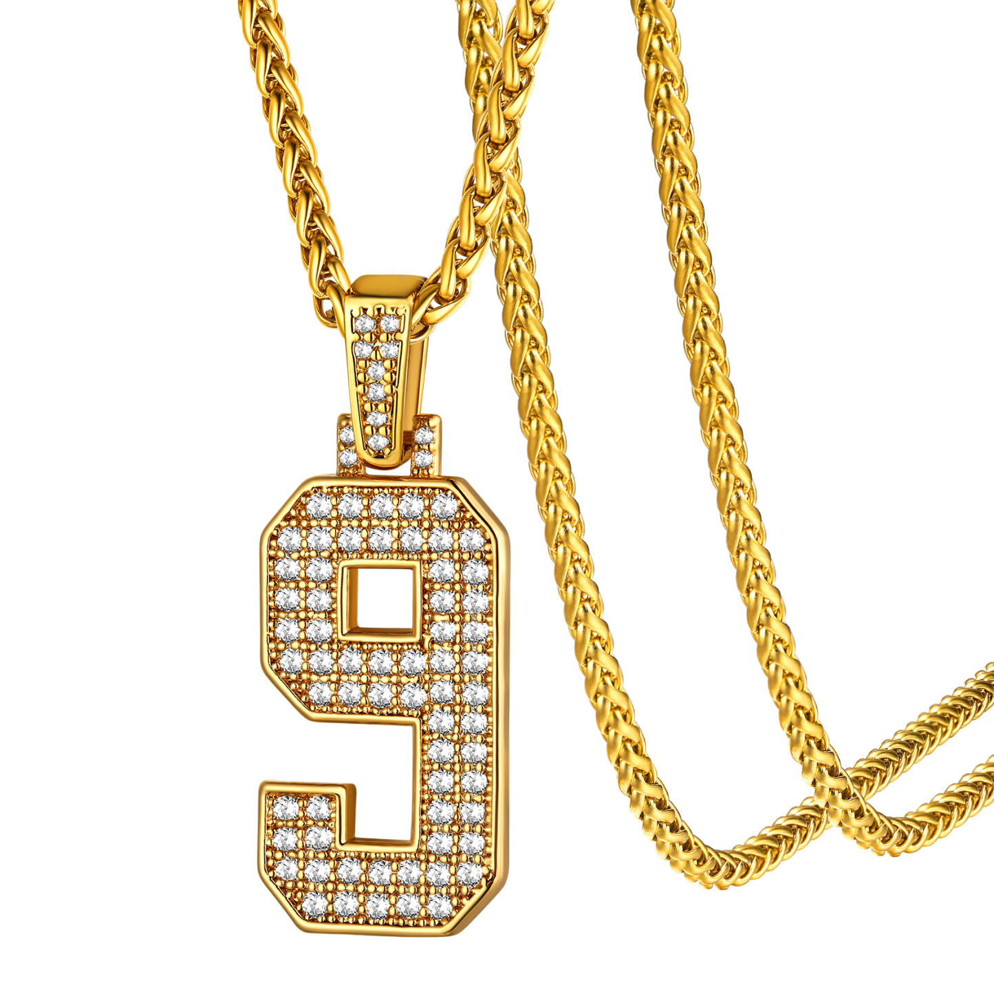 KeyStyle Number Pendant Necklace Sport Athletes Number Necklace for Men with Cubic Zirconia Hip Hop Jewelry for Women & Men, Number 0-9 Chain Necklace
