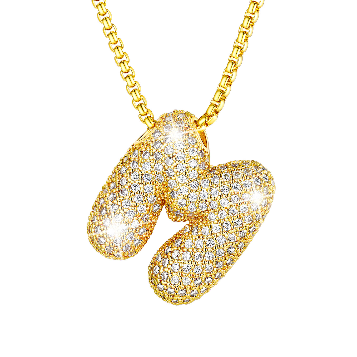 KeyStyle Initial Necklace for Women Shiny Gold Bubble Letter Necklace Alphabet Adjustable Personalized Jewelry Birthday Gift for Women