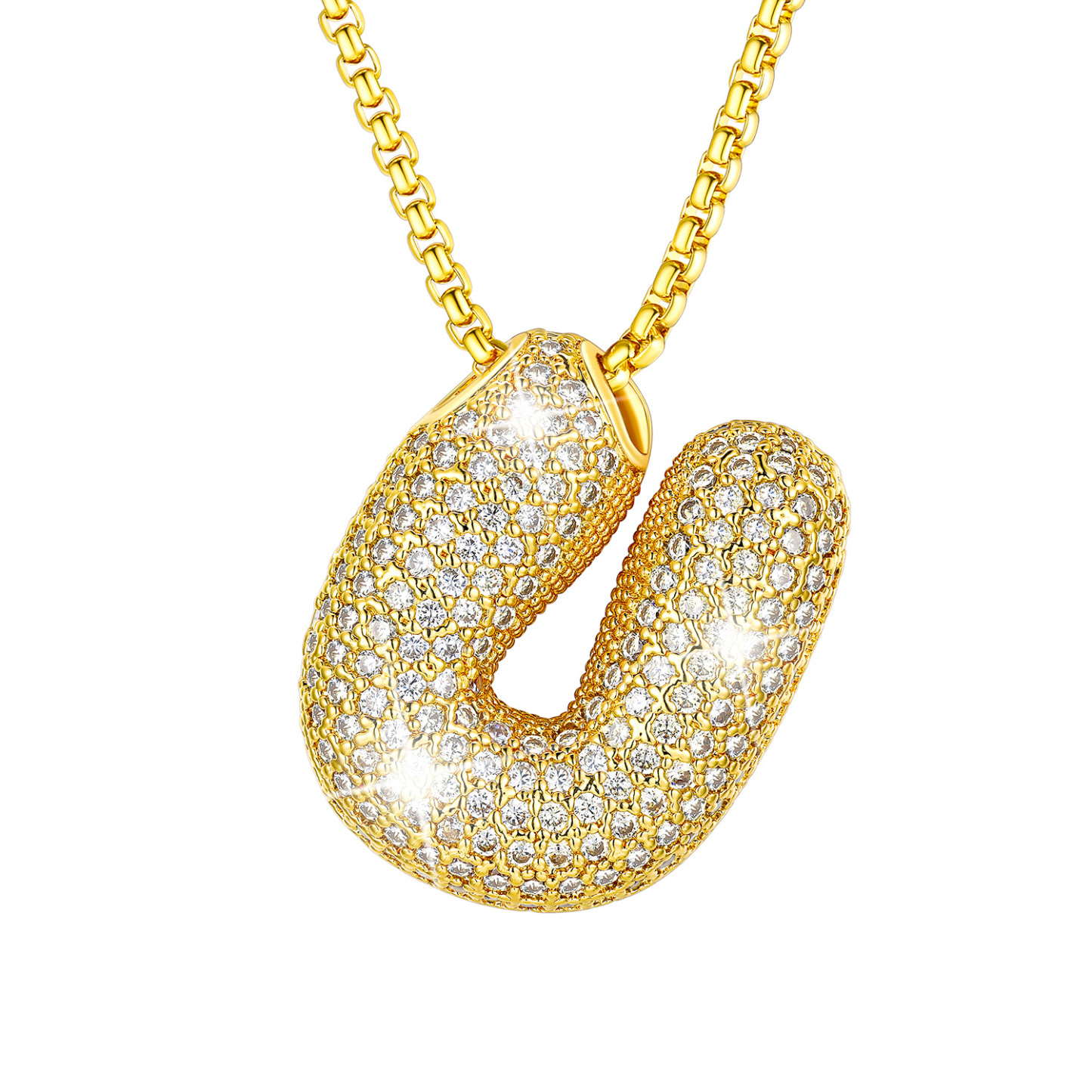 KeyStyle Initial Necklace for Women Shiny Gold Bubble Letter Necklace Alphabet Adjustable Personalized Jewelry Birthday Gift for Women