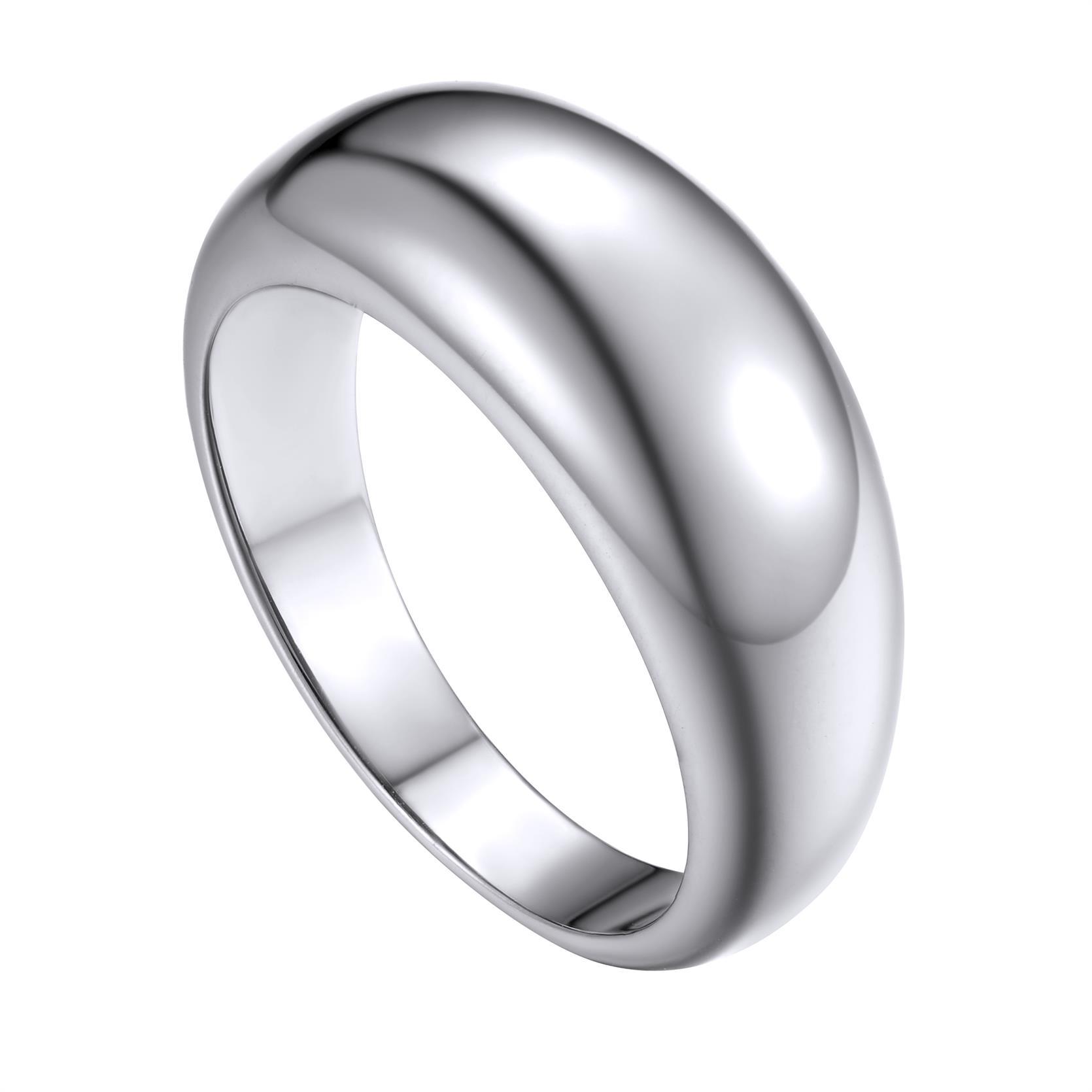 KeyStyle Dome Ring for Women Chunky Band Rings with Cubic Zirconia Stainless Steel Stacking Croissant Statement Ring Birthday Jewelry Gift for Her, Size 7-12