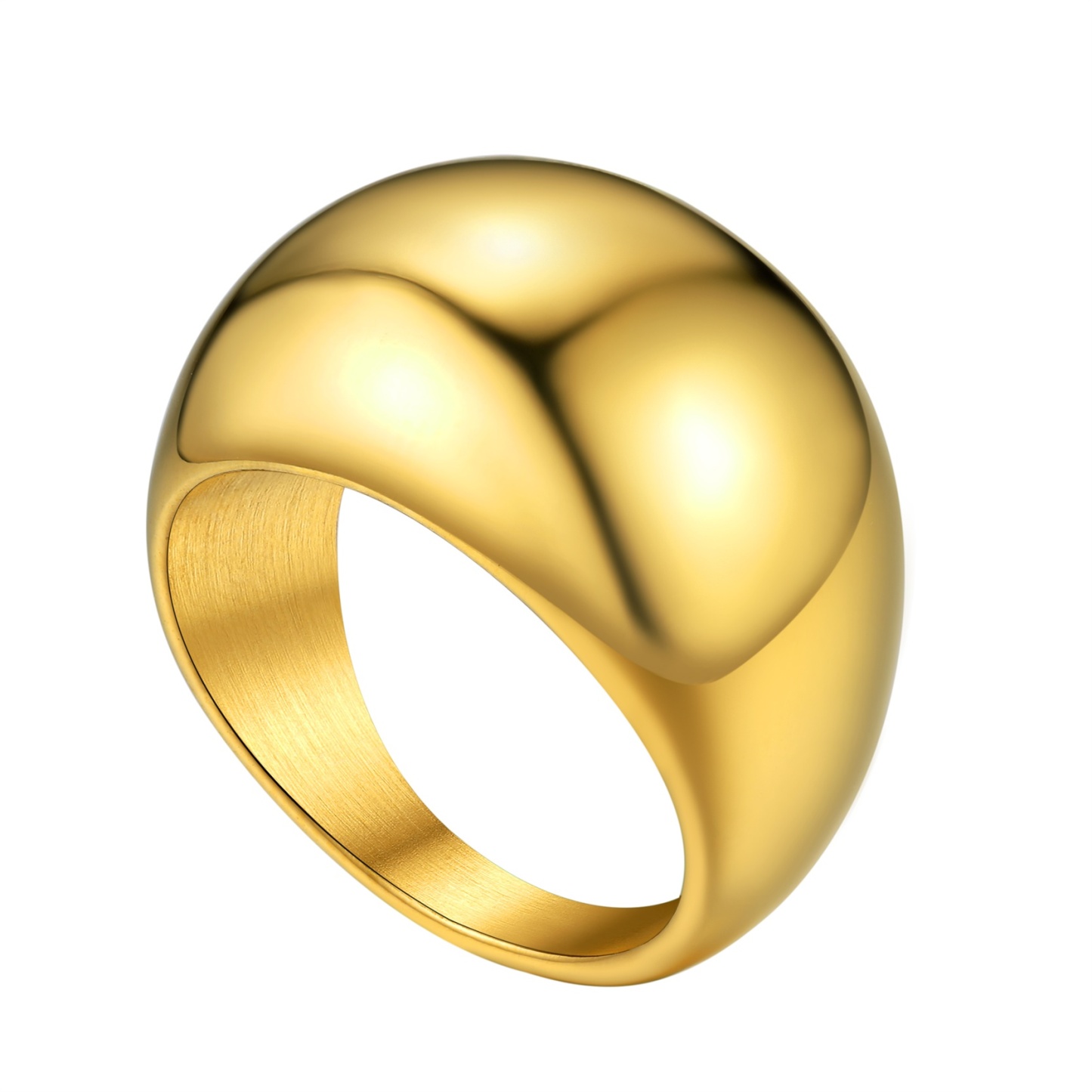 KeyStyle Dome Ring for Women Chunky Band Rings with Cubic Zirconia Stainless Steel Stacking Croissant Statement Ring Birthday Jewelry Gift for Her, Size 7-12