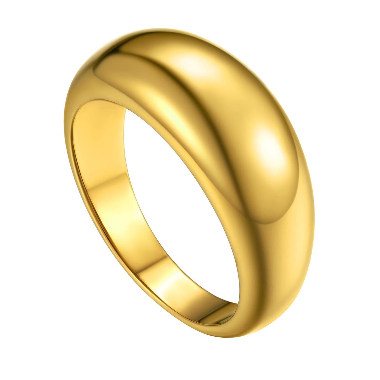 KeyStyle Dome Ring for Women Chunky Band Rings with Cubic Zirconia Stainless Steel Stacking Croissant Statement Ring Birthday Jewelry Gift for Her, Size 7-12