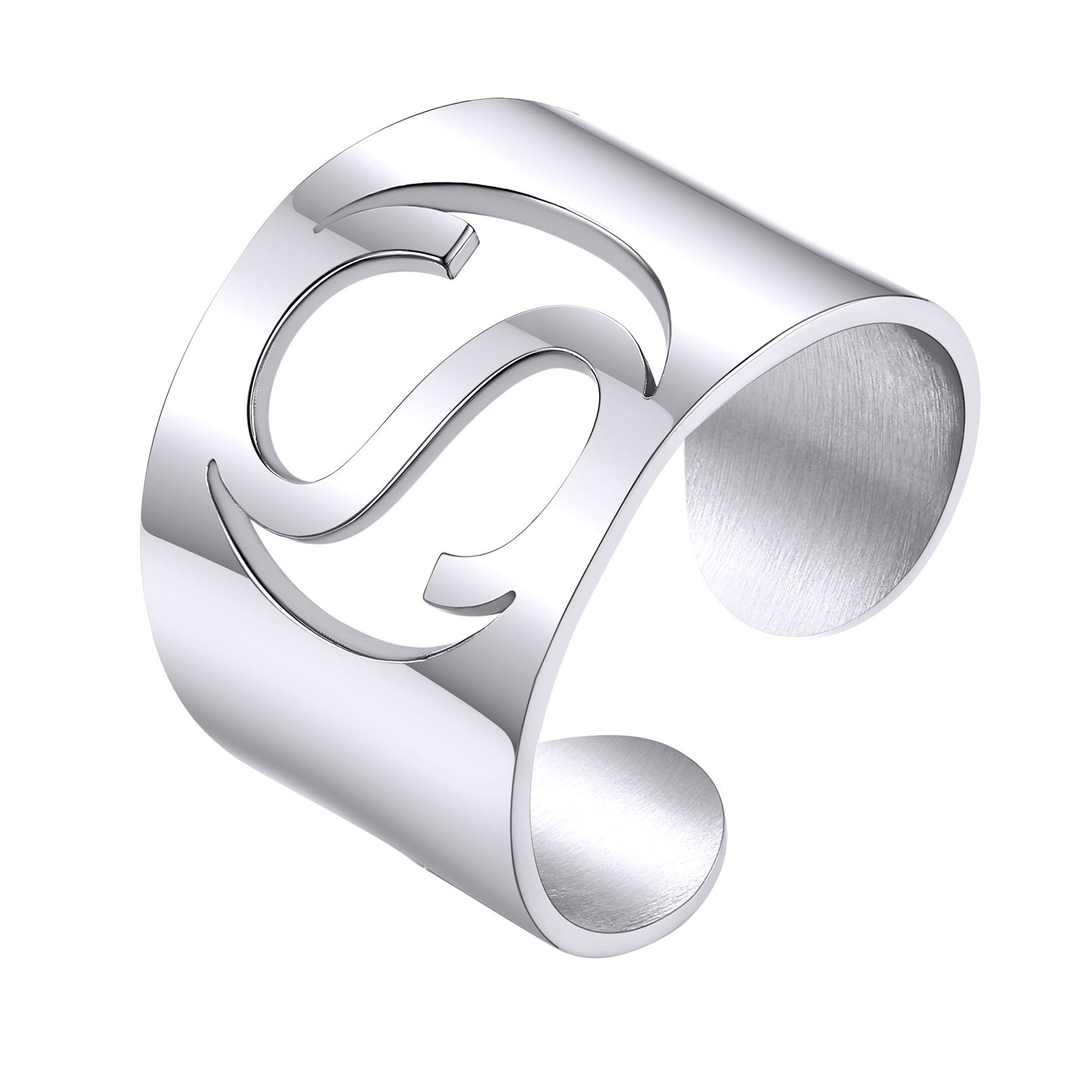 KeyStyle Gold Plated Initial Rings for Women Letter Statement Cuff Rings for Men Adjustable Jewelry Birthday Gift for Women