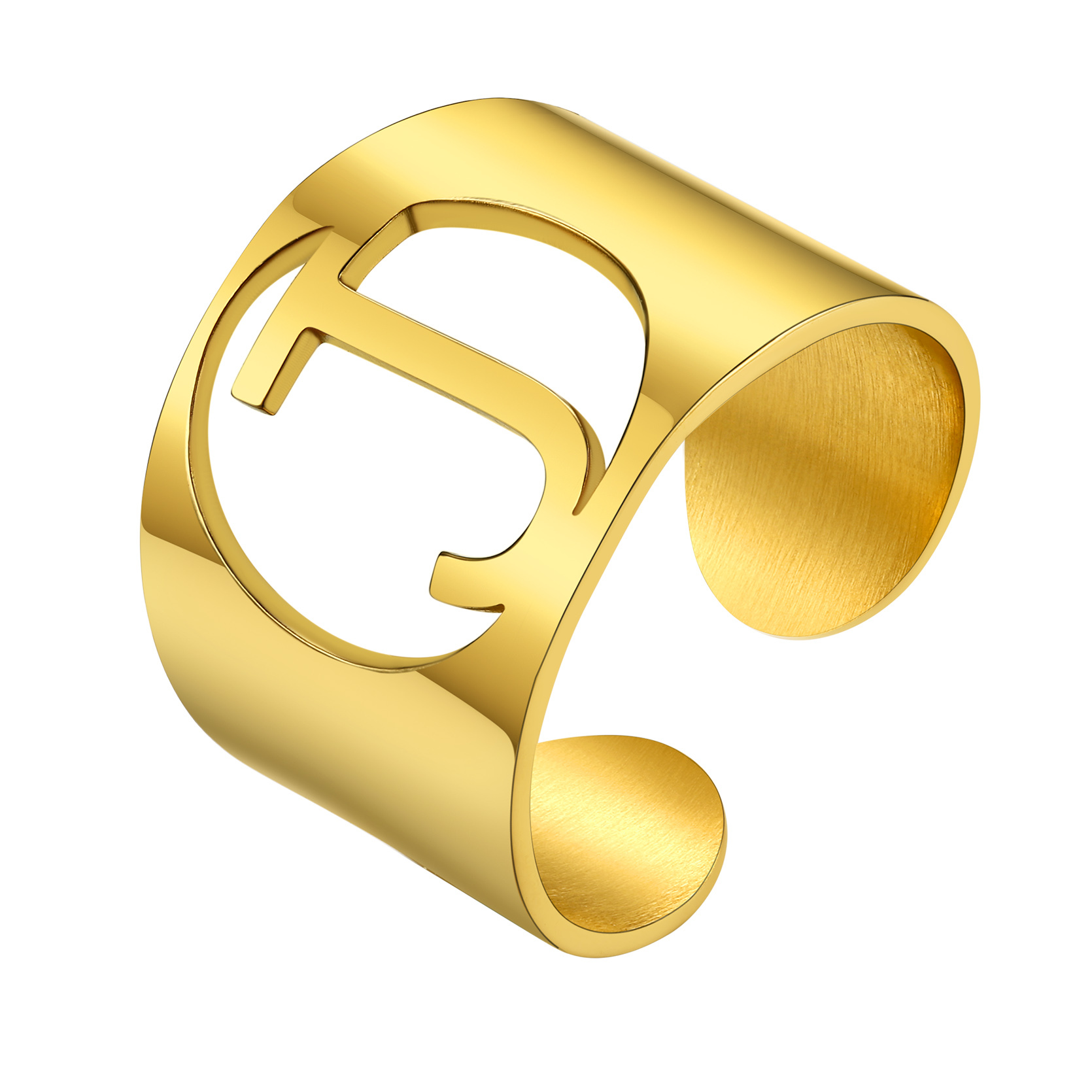 KeyStyle Gold Plated Initial Rings for Women Letter Statement Cuff Rings for Men Adjustable Jewelry Birthday Gift for Women