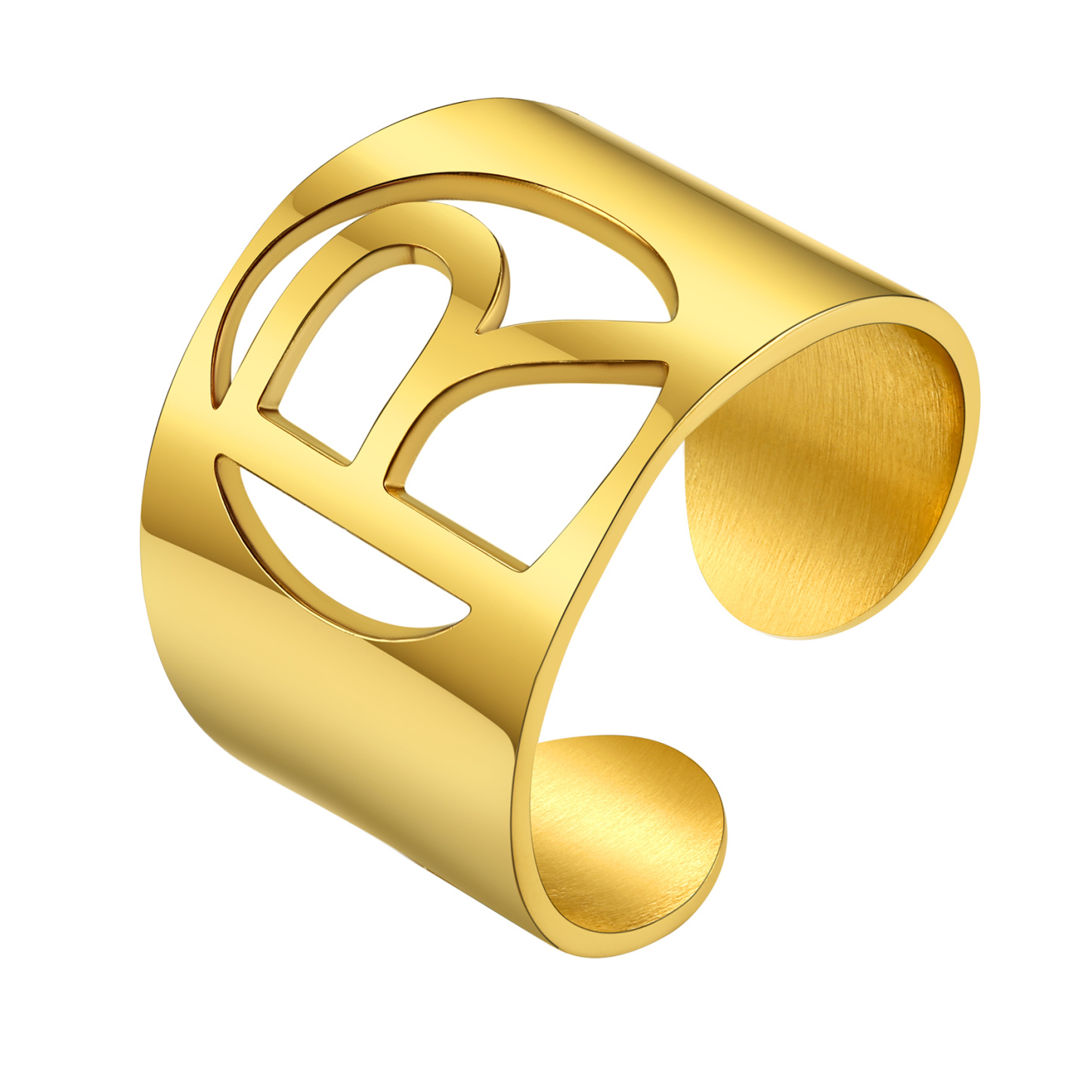 KeyStyle Gold Plated Initial Rings for Women Letter Statement Cuff Rings for Men Adjustable Jewelry Birthday Gift for Women