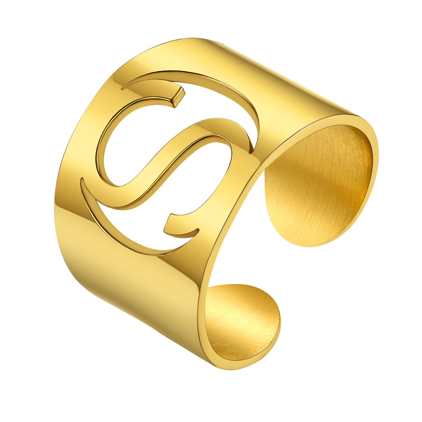 KeyStyle Gold Plated Initial Rings for Women Letter Statement Cuff Rings for Men Adjustable Jewelry Birthday Gift for Women
