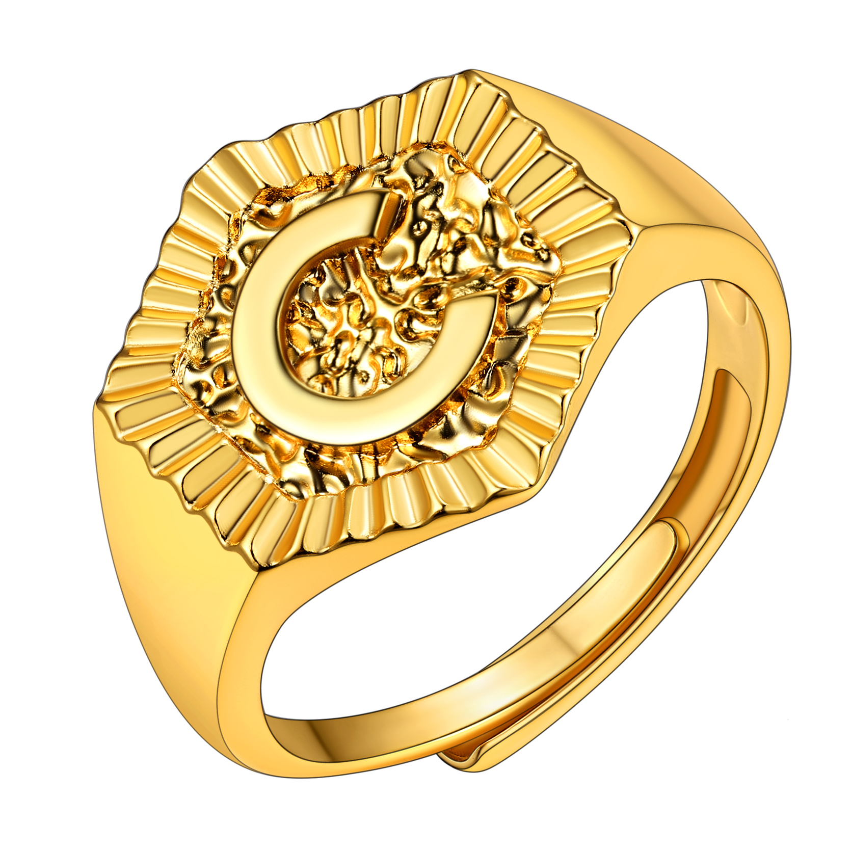 KeyStyle Gold Initial Ring for Women Alphabet Letter Ring Adjustable 14K Gold Plated Personalized Bold Statement Jewelry Stacking Ring Gifts for Her