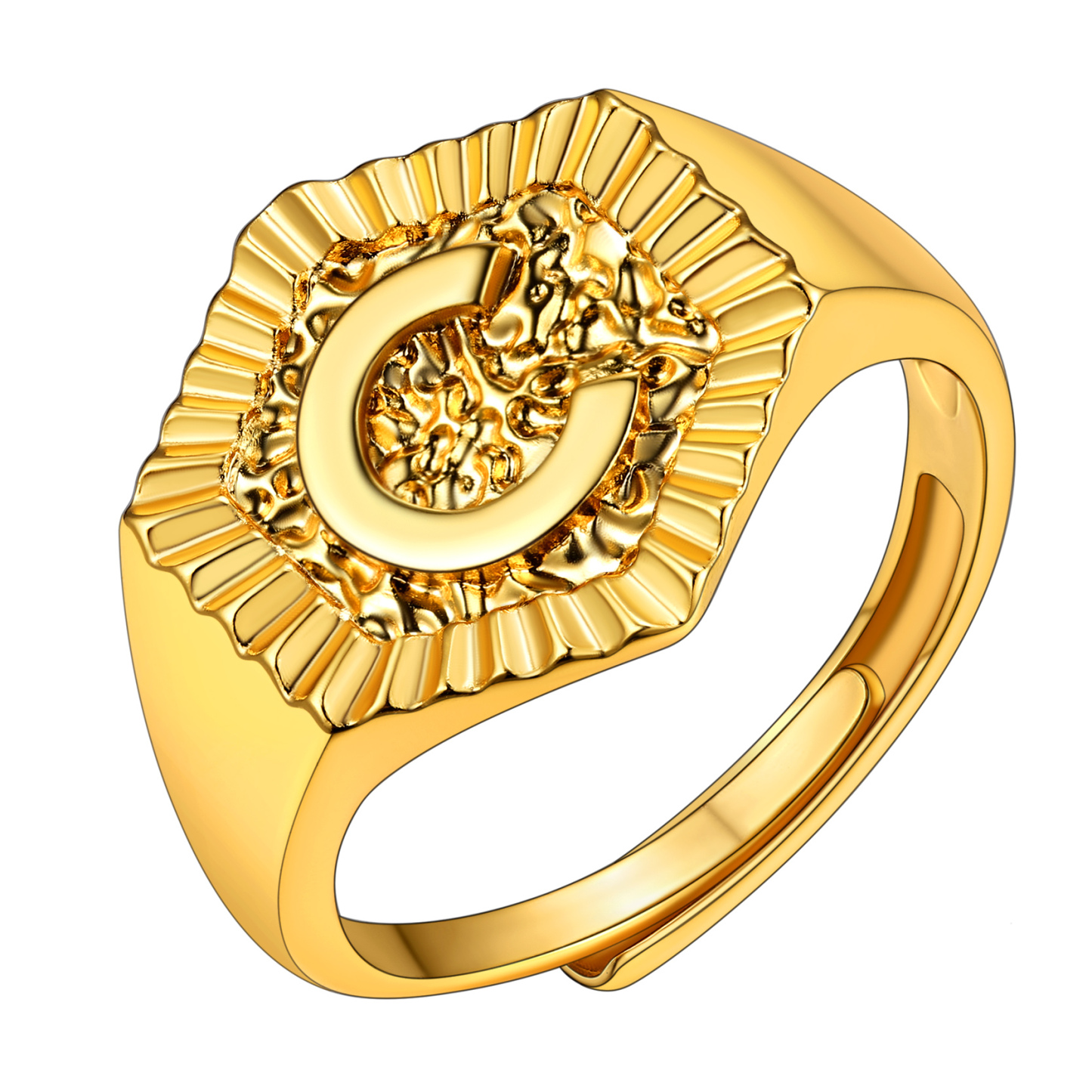 KeyStyle Gold Initial Ring for Women Alphabet Letter Ring Adjustable 14K Gold Plated Personalized Bold Statement Jewelry Stacking Ring Gifts for Her