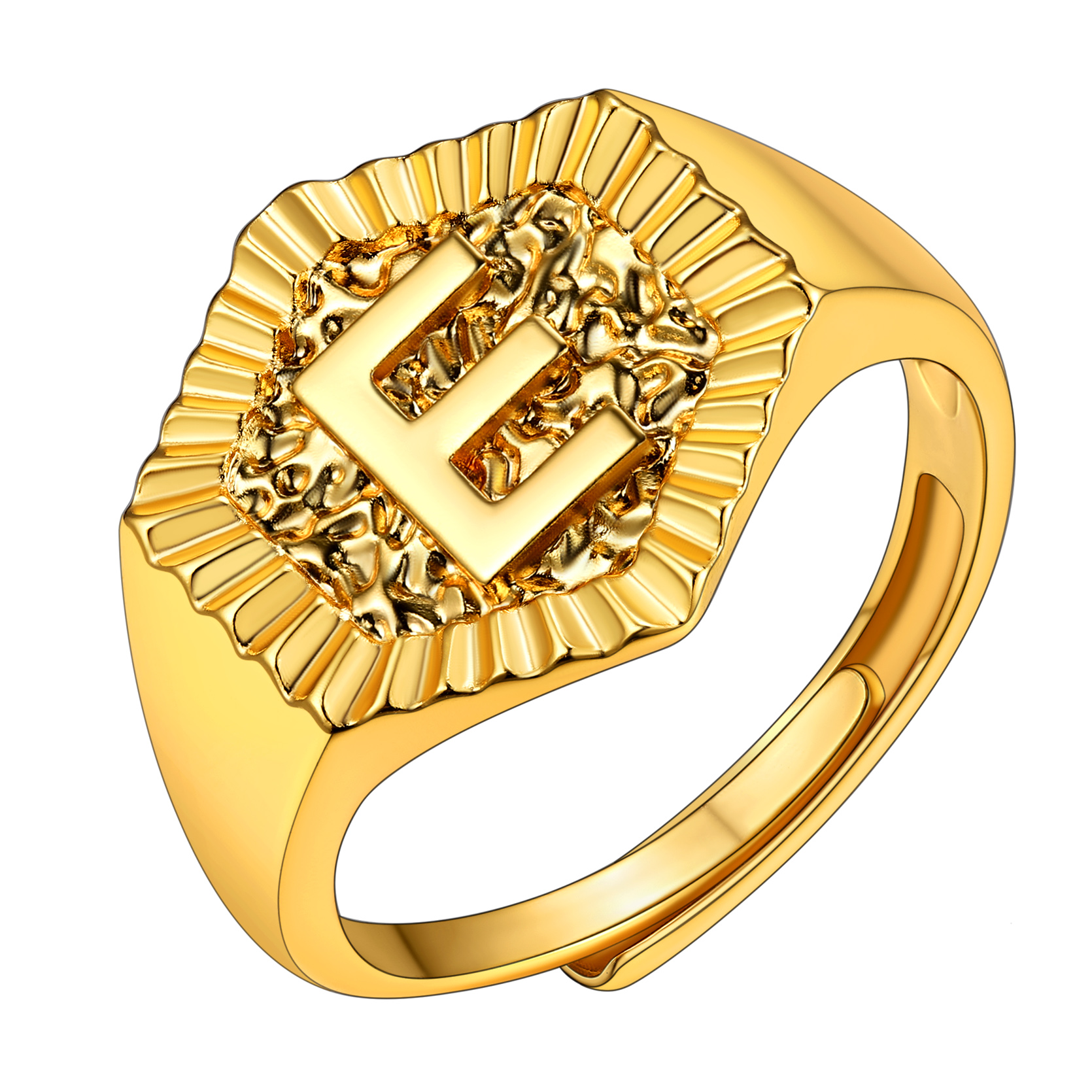KeyStyle Gold Initial Ring for Women Alphabet Letter Ring Adjustable 14K Gold Plated Personalized Bold Statement Jewelry Stacking Ring Gifts for Her
