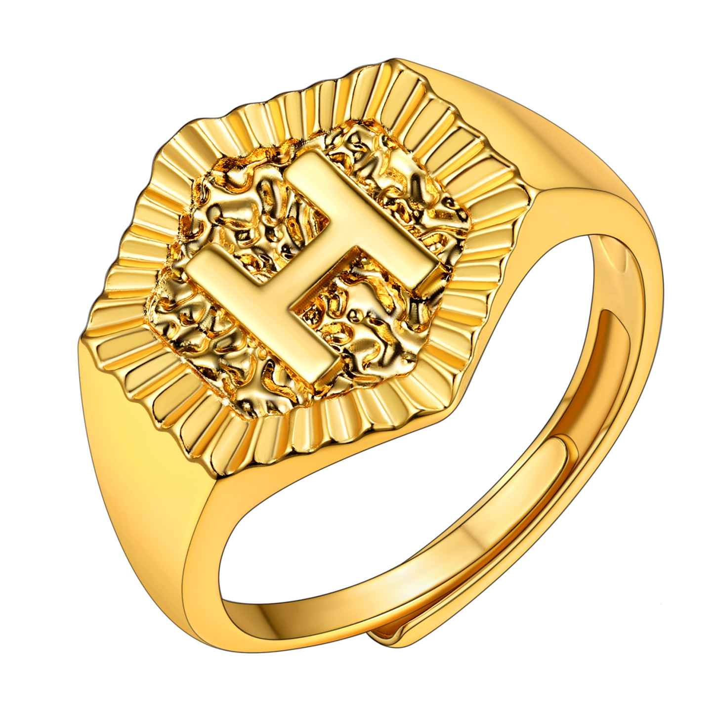 KeyStyle Gold Initial Ring for Women Alphabet Letter Ring Adjustable 14K Gold Plated Personalized Bold Statement Jewelry Stacking Ring Gifts for Her