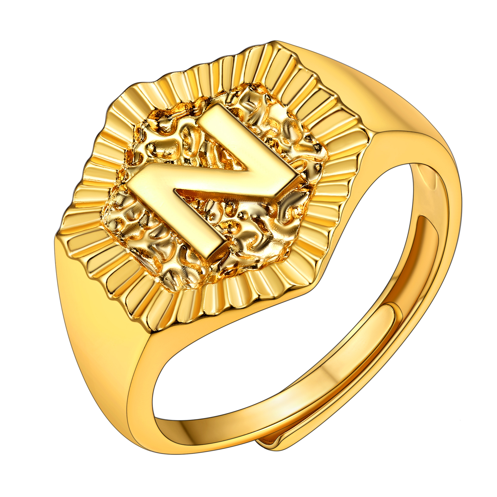 KeyStyle Gold Initial Ring for Women Alphabet Letter Ring Adjustable 14K Gold Plated Personalized Bold Statement Jewelry Stacking Ring Gifts for Her