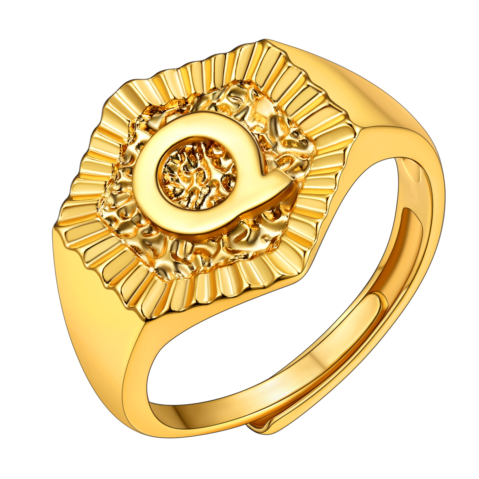 KeyStyle Gold Initial Ring for Women Alphabet Letter Ring Adjustable 14K Gold Plated Personalized Bold Statement Jewelry Stacking Ring Gifts for Her