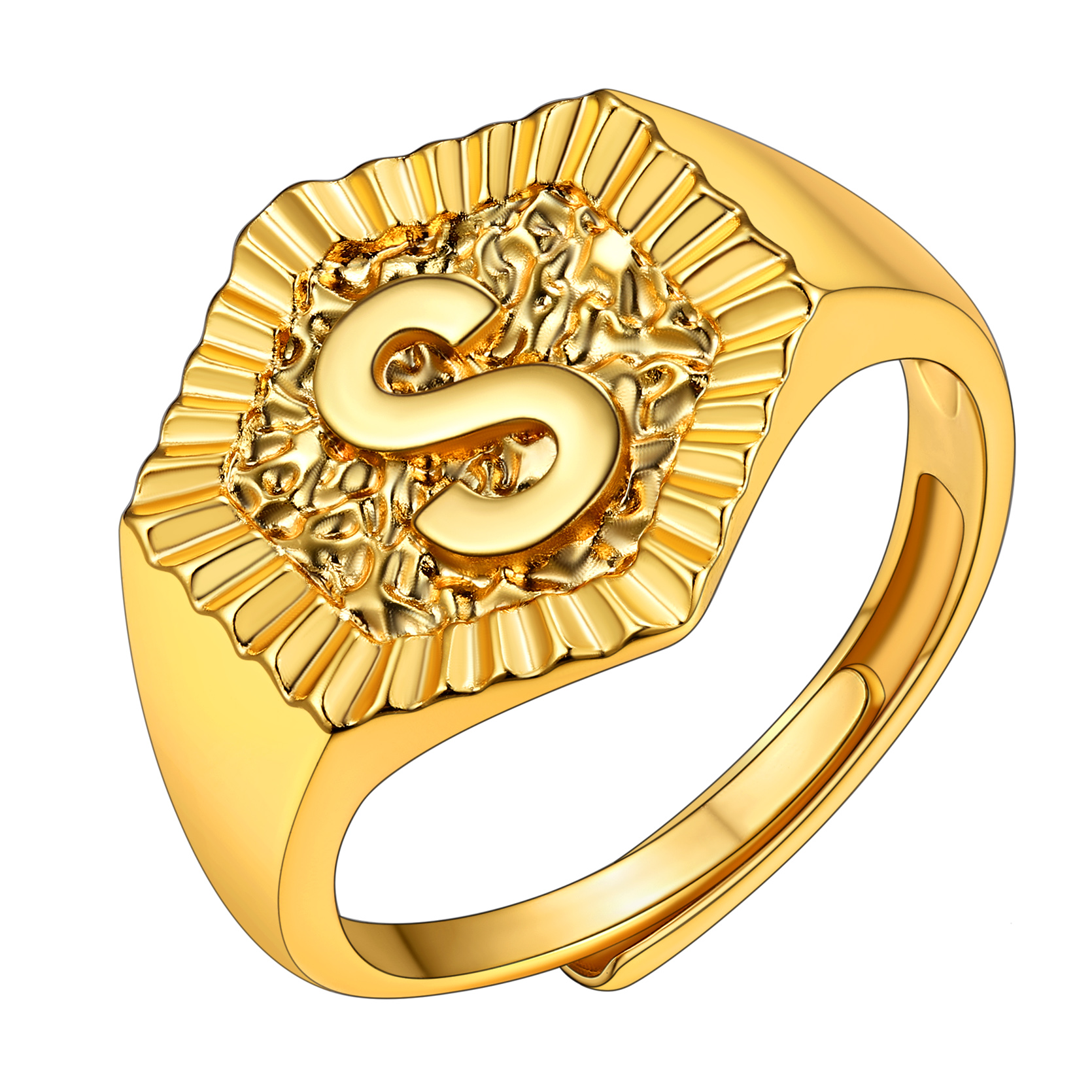 KeyStyle Gold Initial Ring for Women Alphabet Letter Ring Adjustable 14K Gold Plated Personalized Bold Statement Jewelry Stacking Ring Gifts for Her