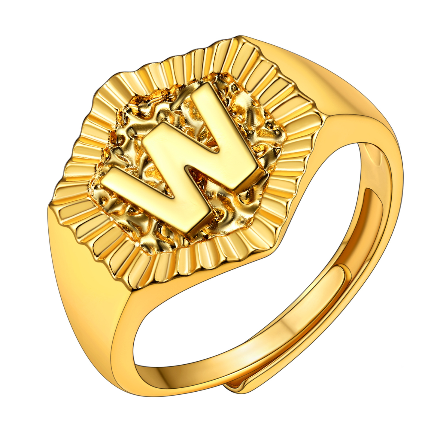 KeyStyle Gold Initial Ring for Women Alphabet Letter Ring Adjustable 14K Gold Plated Personalized Bold Statement Jewelry Stacking Ring Gifts for Her