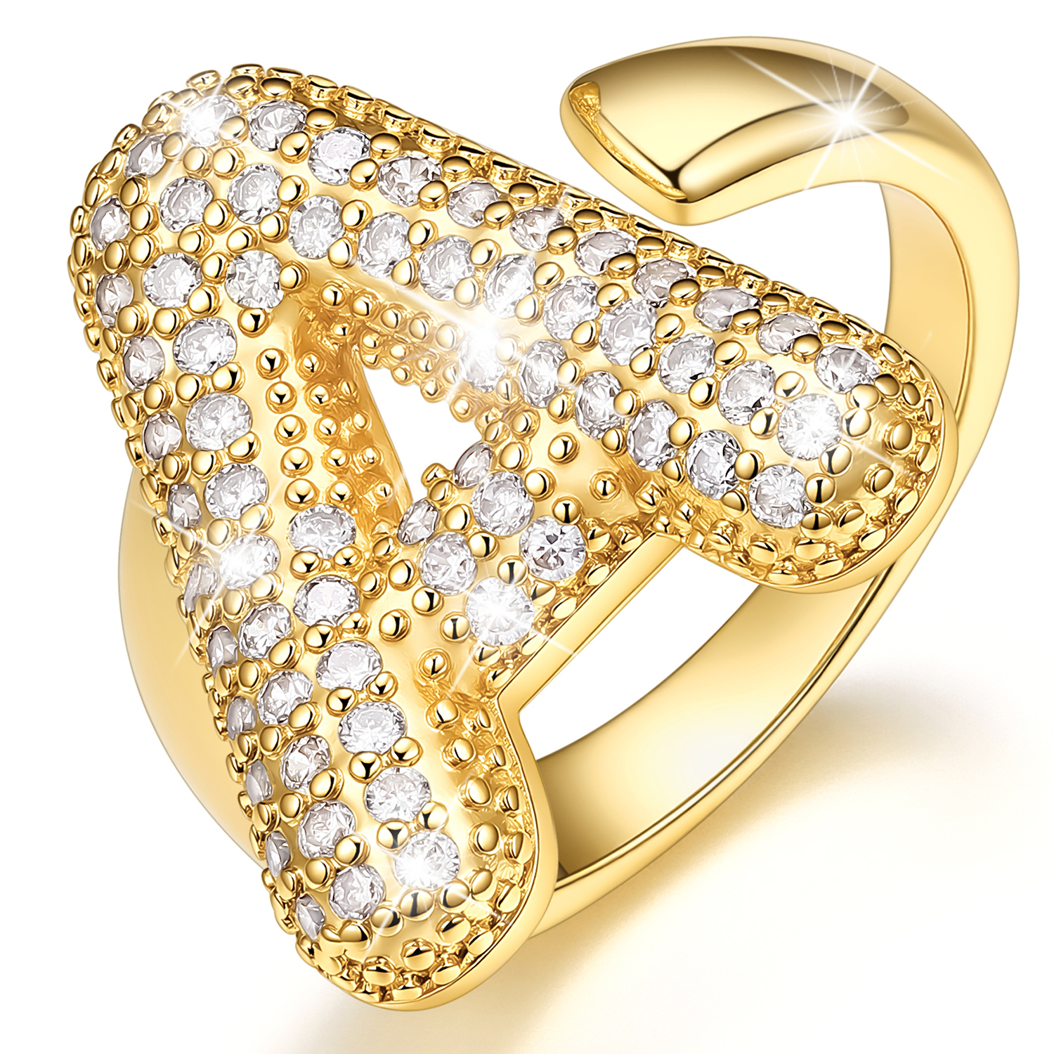 KeyStyle Initial Rings for Women, 14K Gold Plated Bubble Alphabet Letter Rings, Adjustable Statement Ring Personalized Jewelry Birthday Valentine Gift for Wife