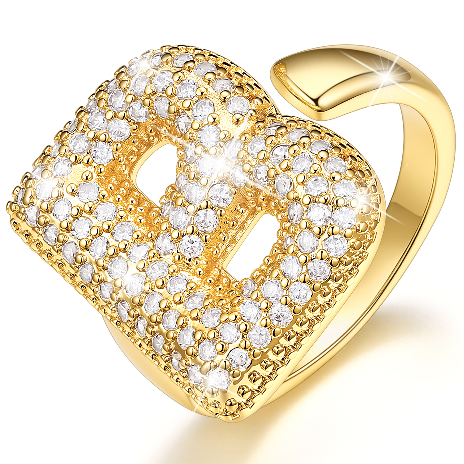 KeyStyle Initial Rings for Women, 14K Gold Plated Bubble Alphabet Letter Rings, Adjustable Statement Ring Personalized Jewelry Birthday Valentine Gift for Wife