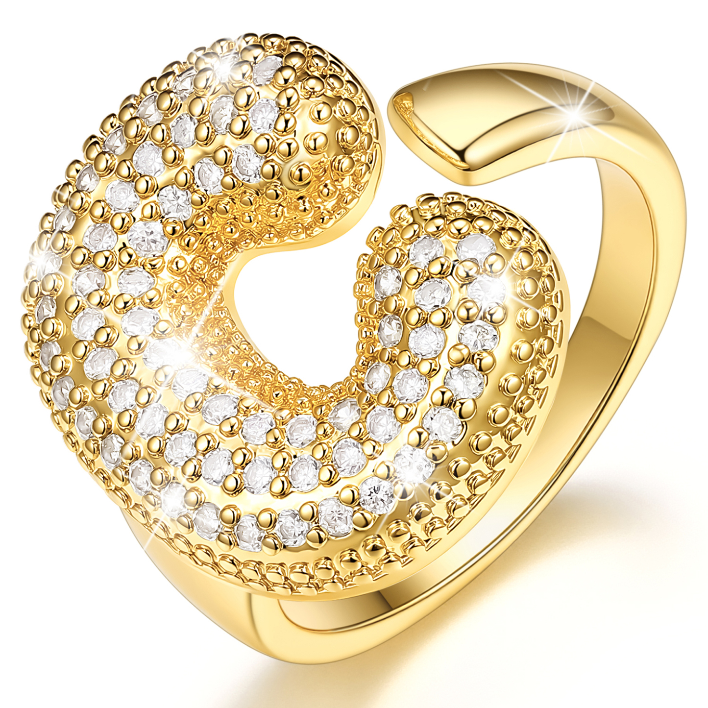 KeyStyle Initial Rings for Women, 14K Gold Plated Bubble Alphabet Letter Rings, Adjustable Statement Ring Personalized Jewelry Birthday Valentine Gift for Wife