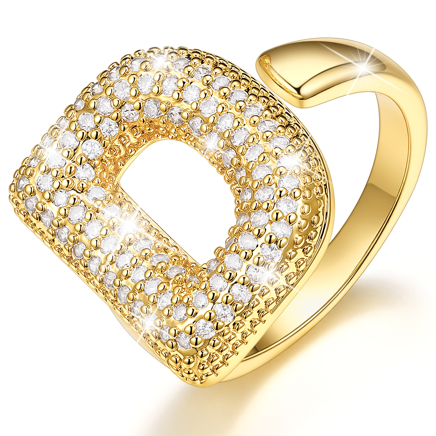 KeyStyle Initial Rings for Women, 14K Gold Plated Bubble Alphabet Letter Rings, Adjustable Statement Ring Personalized Jewelry Birthday Valentine Gift for Wife