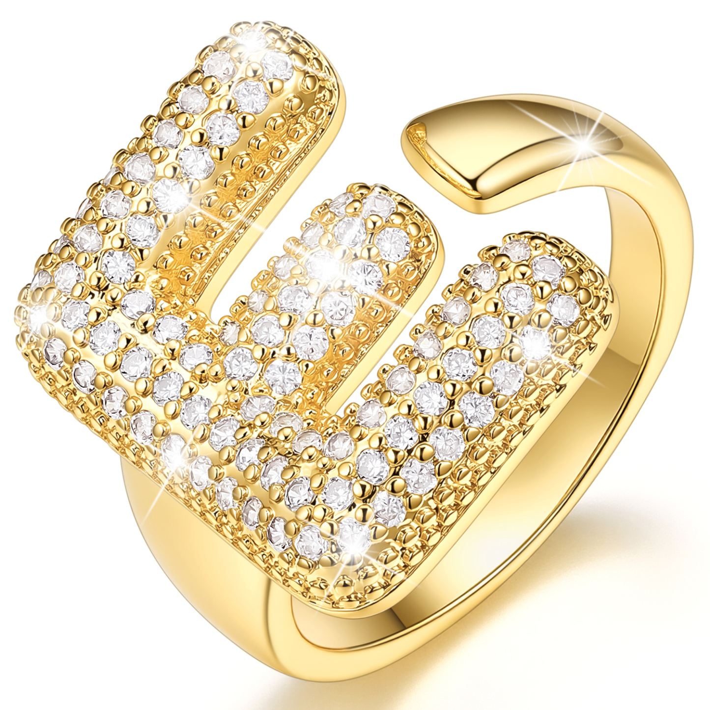 KeyStyle Initial Rings for Women, 14K Gold Plated Bubble Alphabet Letter Rings, Adjustable Statement Ring Personalized Jewelry Birthday Valentine Gift for Wife