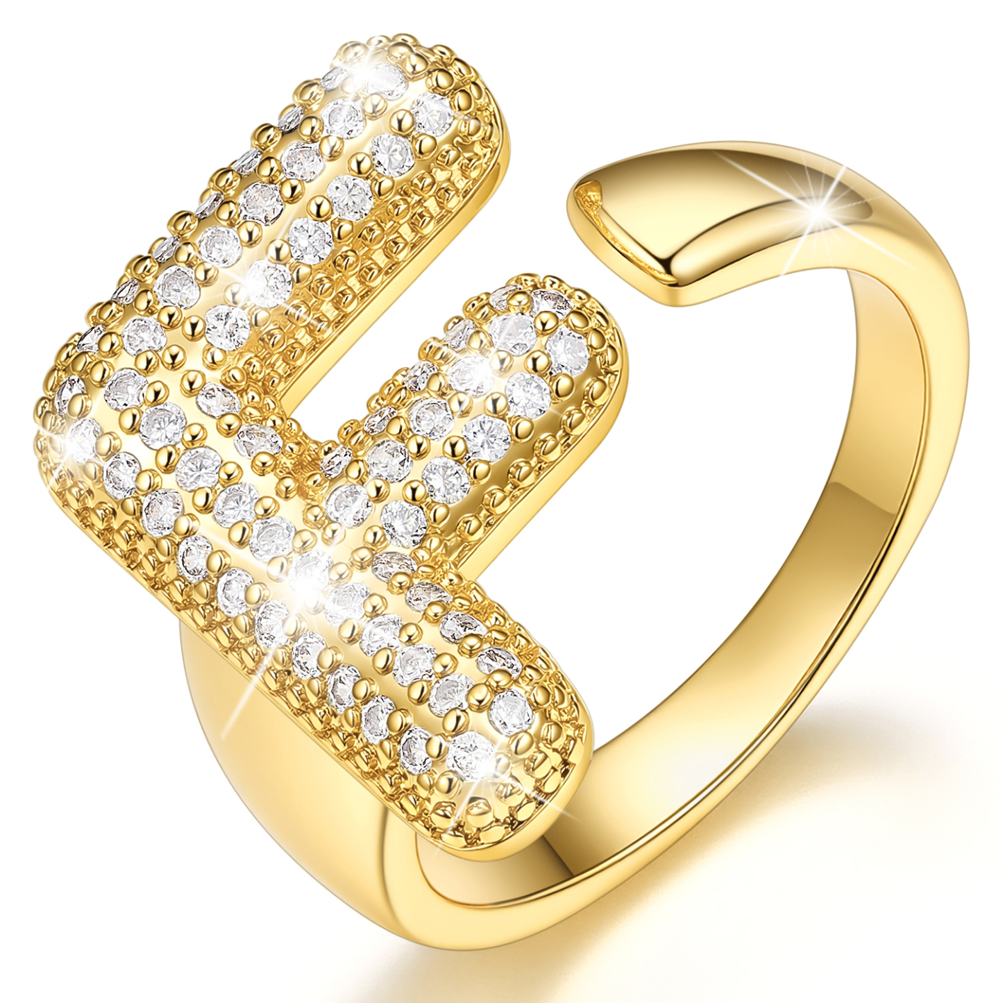 KeyStyle Initial Rings for Women, 14K Gold Plated Bubble Alphabet Letter Rings, Adjustable Statement Ring Personalized Jewelry Birthday Valentine Gift for Wife