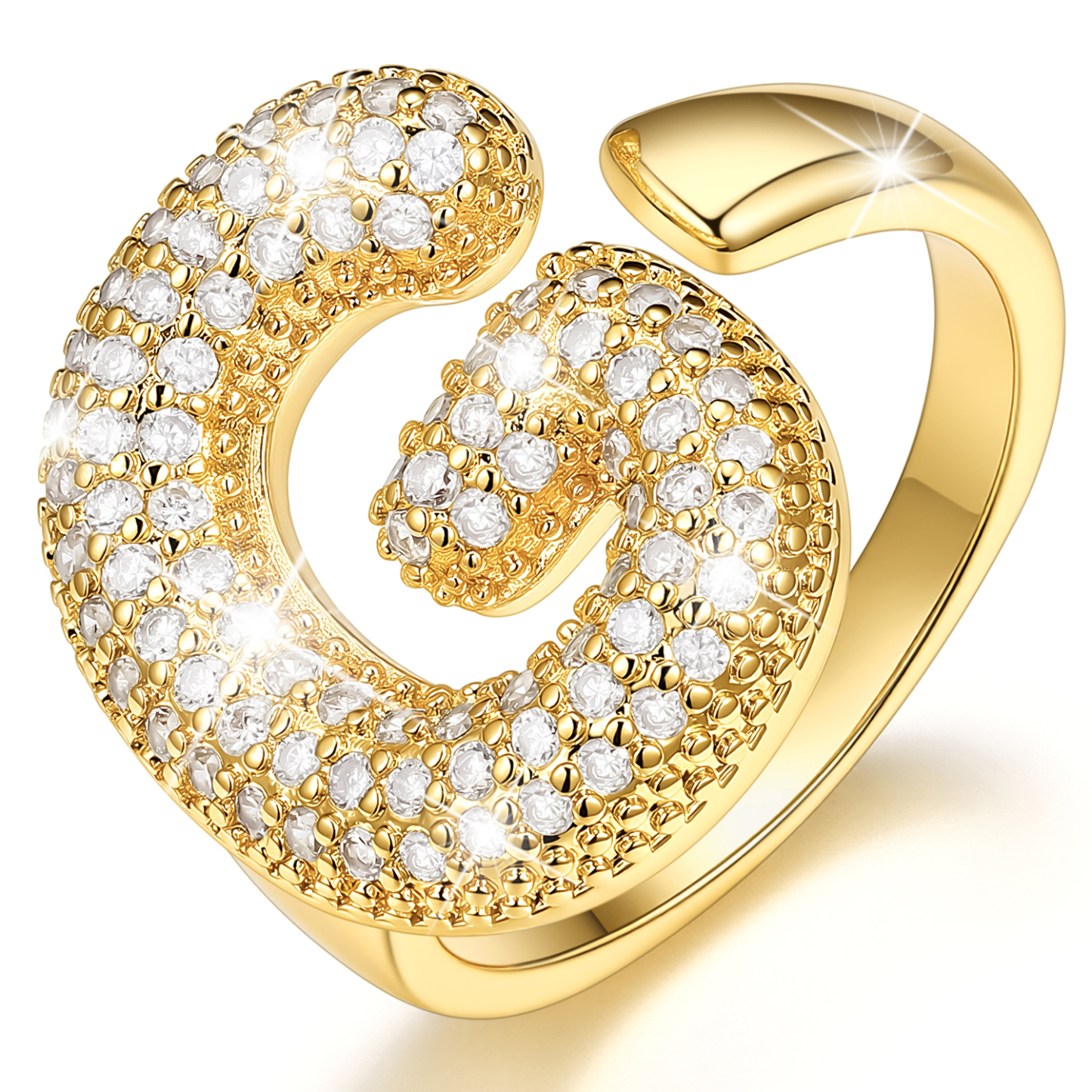 KeyStyle Initial Rings for Women, 14K Gold Plated Bubble Alphabet Letter Rings, Adjustable Statement Ring Personalized Jewelry Birthday Valentine Gift for Wife