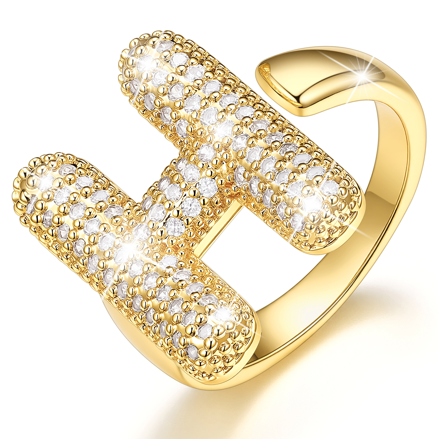 KeyStyle Initial Rings for Women, 14K Gold Plated Bubble Alphabet Letter Rings, Adjustable Statement Ring Personalized Jewelry Birthday Valentine Gift for Wife