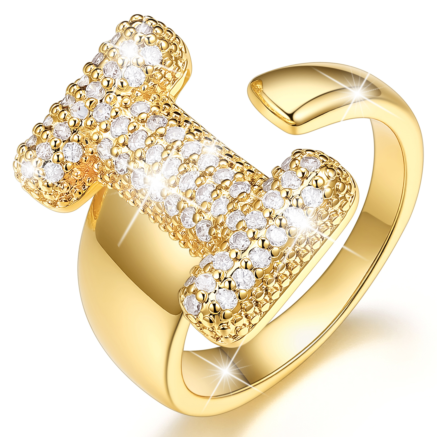 KeyStyle Initial Rings for Women, 14K Gold Plated Bubble Alphabet Letter Rings, Adjustable Statement Ring Personalized Jewelry Birthday Valentine Gift for Wife