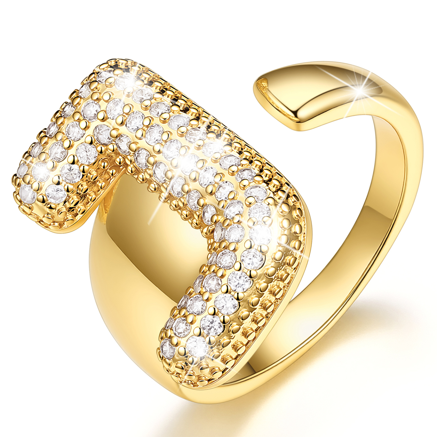 KeyStyle Initial Rings for Women, 14K Gold Plated Bubble Alphabet Letter Rings, Adjustable Statement Ring Personalized Jewelry Birthday Valentine Gift for Wife