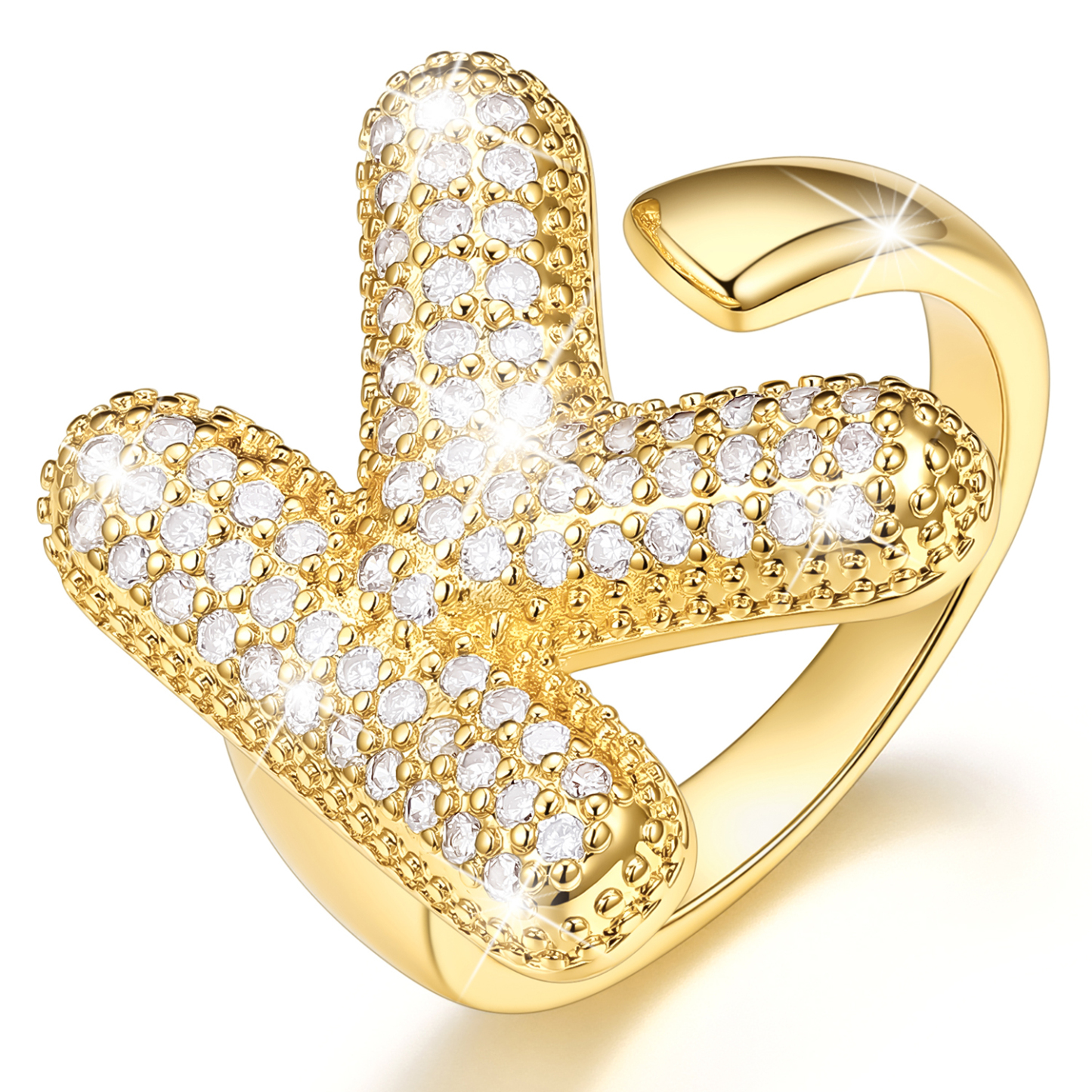 KeyStyle Initial Rings for Women, 14K Gold Plated Bubble Alphabet Letter Rings, Adjustable Statement Ring Personalized Jewelry Birthday Valentine Gift for Wife