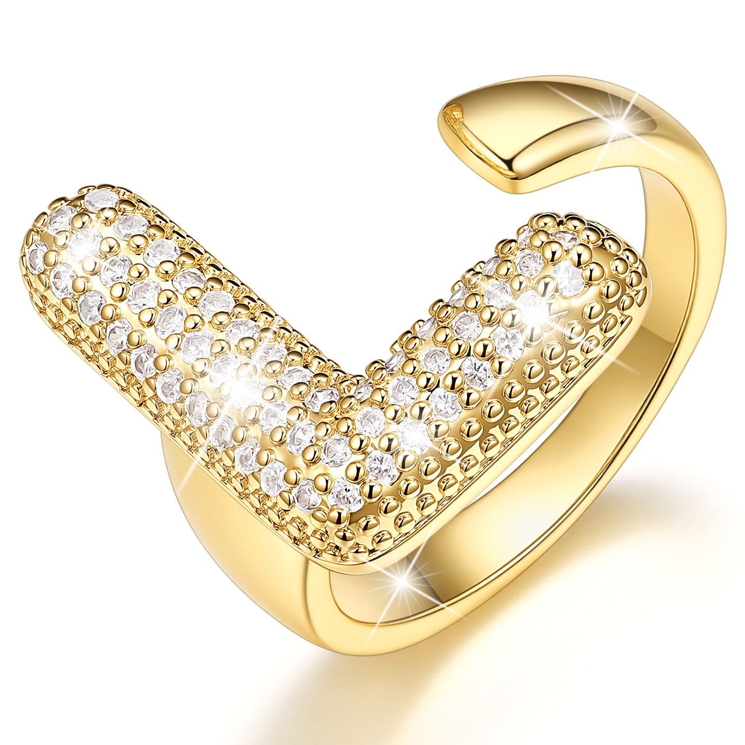 KeyStyle Initial Rings for Women, 14K Gold Plated Bubble Alphabet Letter Rings, Adjustable Statement Ring Personalized Jewelry Birthday Valentine Gift for Wife