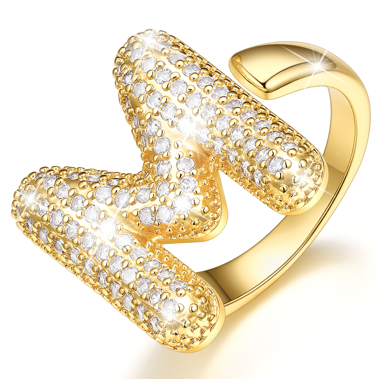 KeyStyle Initial Rings for Women, 14K Gold Plated Bubble Alphabet Letter Rings, Adjustable Statement Ring Personalized Jewelry Birthday Valentine Gift for Wife