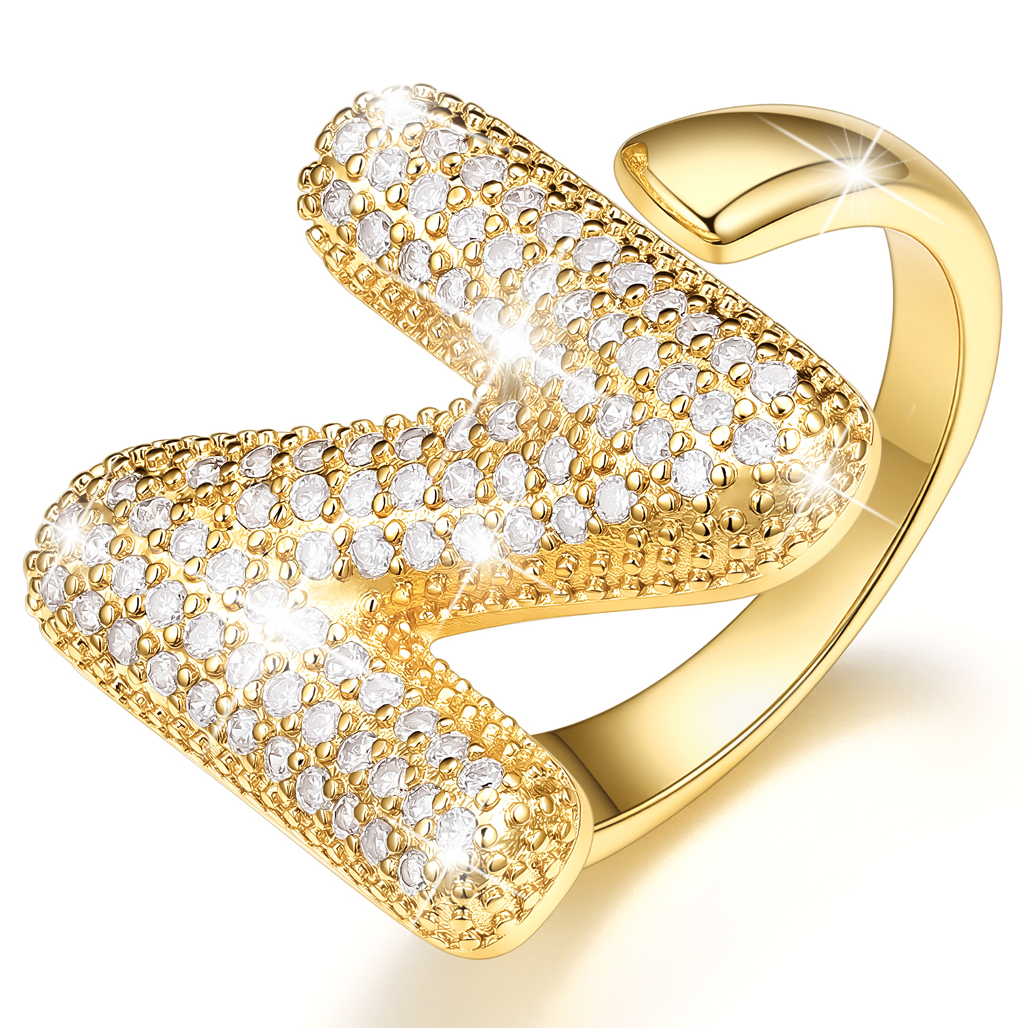 KeyStyle Initial Rings for Women, 14K Gold Plated Bubble Alphabet Letter Rings, Adjustable Statement Ring Personalized Jewelry Birthday Valentine Gift for Wife