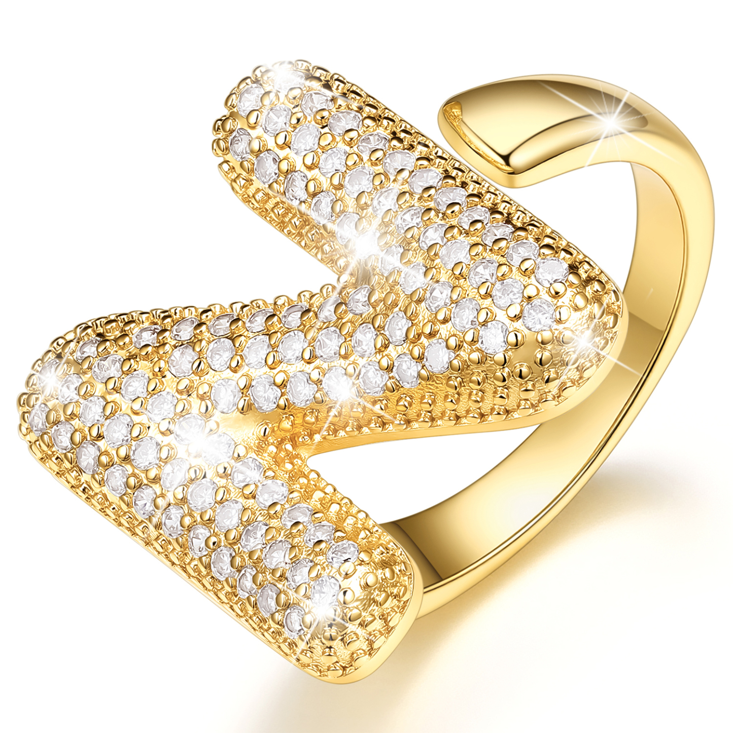 KeyStyle Initial Rings for Women, 14K Gold Plated Bubble Alphabet Letter Rings, Adjustable Statement Ring Personalized Jewelry Birthday Valentine Gift for Wife