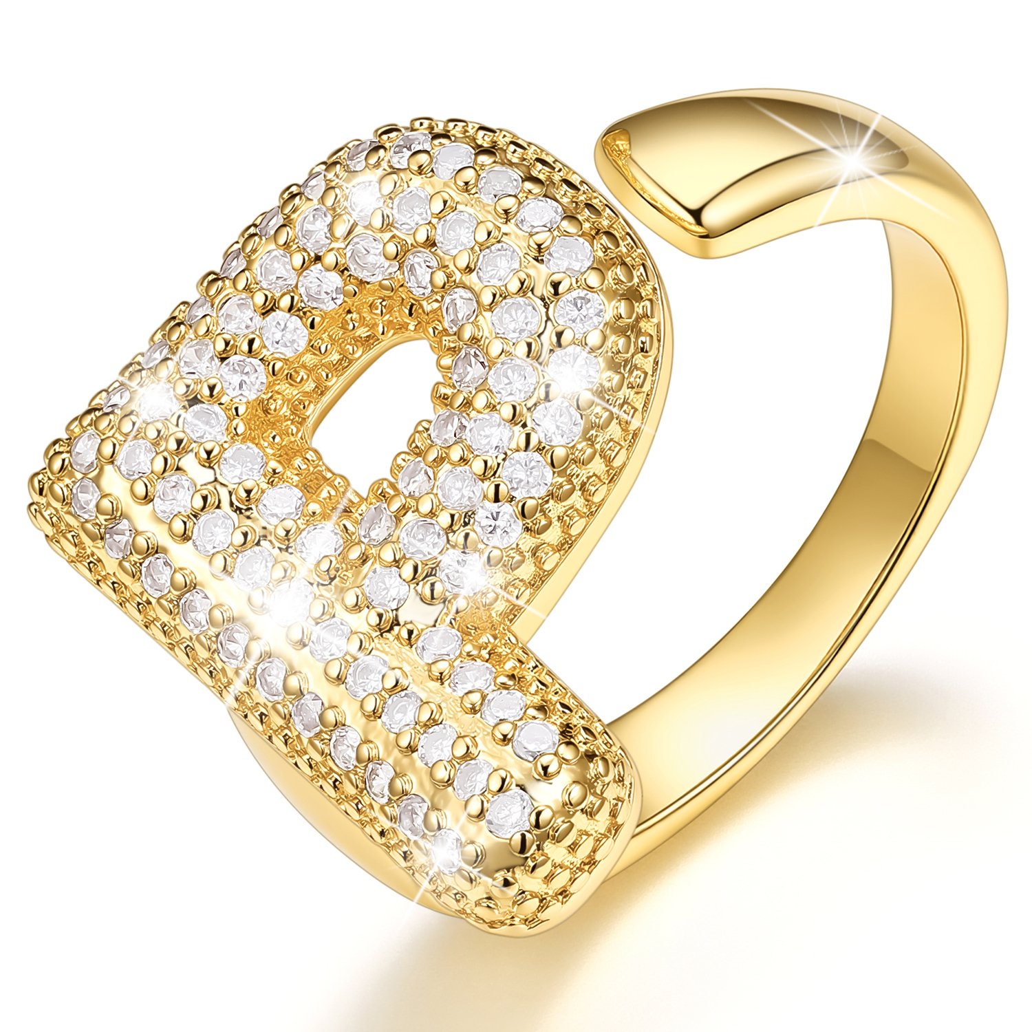 KeyStyle Initial Rings for Women, 14K Gold Plated Bubble Alphabet Letter Rings, Adjustable Statement Ring Personalized Jewelry Birthday Valentine Gift for Wife