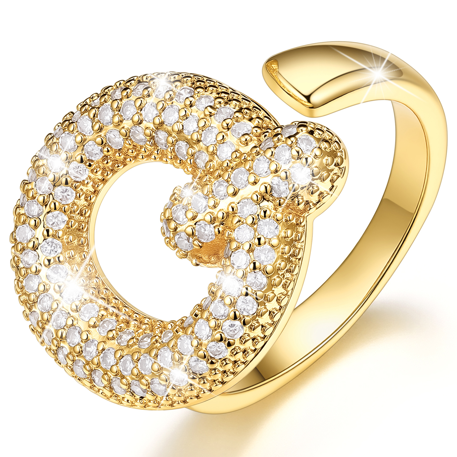 KeyStyle Initial Rings for Women, 14K Gold Plated Bubble Alphabet Letter Rings, Adjustable Statement Ring Personalized Jewelry Birthday Valentine Gift for Wife