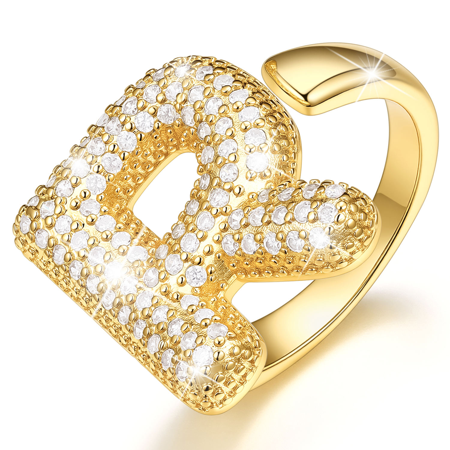 KeyStyle Initial Rings for Women, 14K Gold Plated Bubble Alphabet Letter Rings, Adjustable Statement Ring Personalized Jewelry Birthday Valentine Gift for Wife