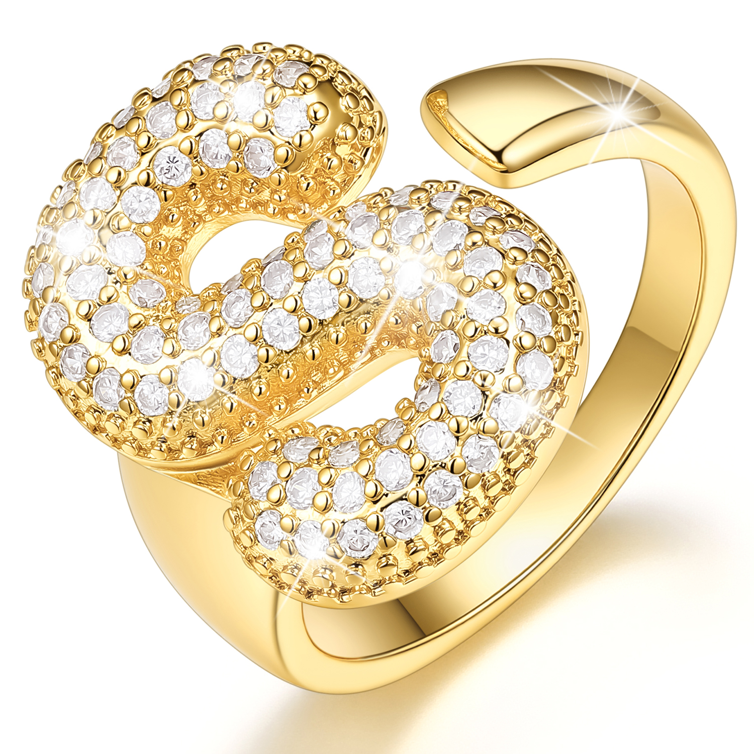 KeyStyle Initial Rings for Women, 14K Gold Plated Bubble Alphabet Letter Rings, Adjustable Statement Ring Personalized Jewelry Birthday Valentine Gift for Wife