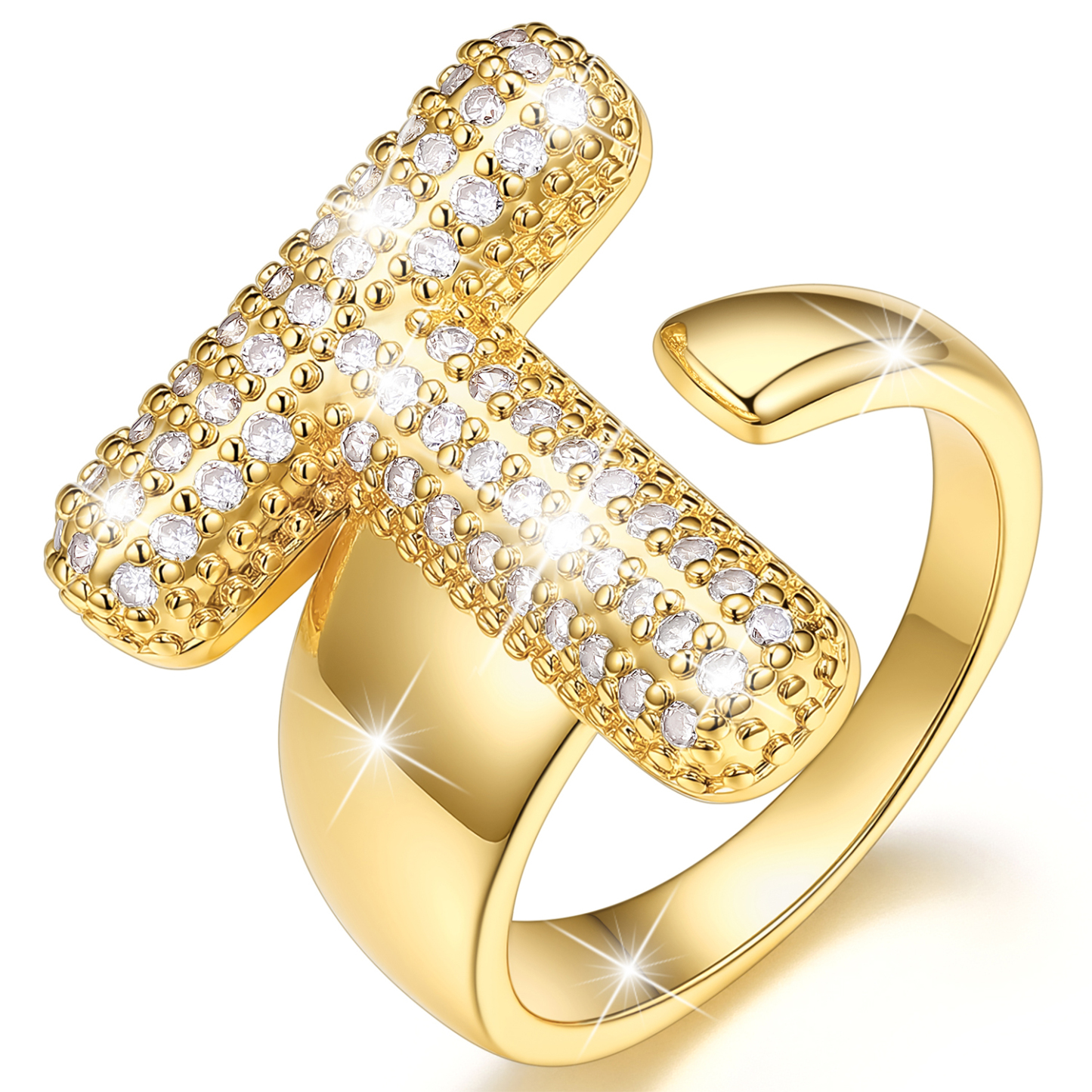 KeyStyle Initial Rings for Women, 14K Gold Plated Bubble Alphabet Letter Rings, Adjustable Statement Ring Personalized Jewelry Birthday Valentine Gift for Wife