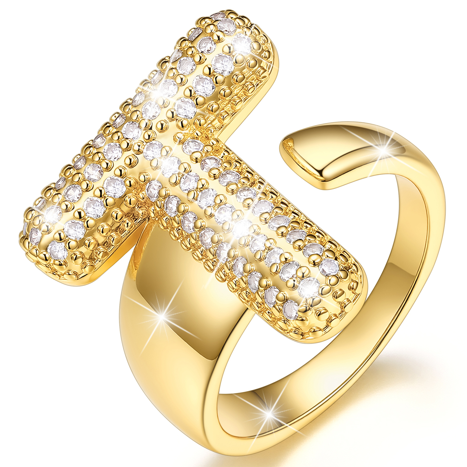 KeyStyle Initial Rings for Women, 14K Gold Plated Bubble Alphabet Letter Rings, Adjustable Statement Ring Personalized Jewelry Birthday Valentine Gift for Wife