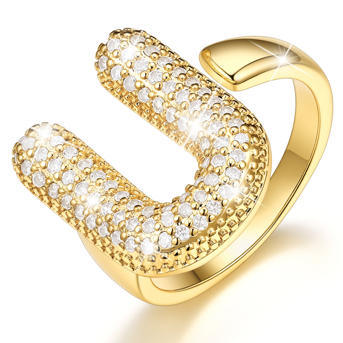 KeyStyle Initial Rings for Women, 14K Gold Plated Bubble Alphabet Letter Rings, Adjustable Statement Ring Personalized Jewelry Birthday Valentine Gift for Wife