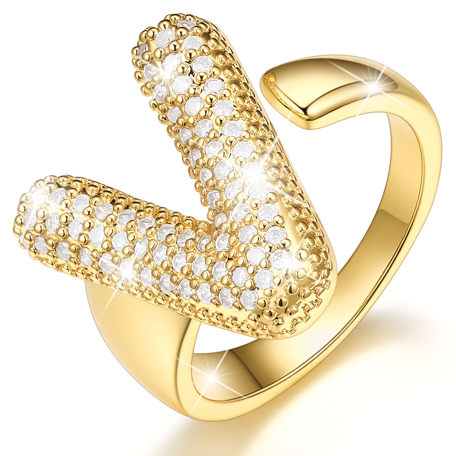 KeyStyle Initial Rings for Women, 14K Gold Plated Bubble Alphabet Letter Rings, Adjustable Statement Ring Personalized Jewelry Birthday Valentine Gift for Wife