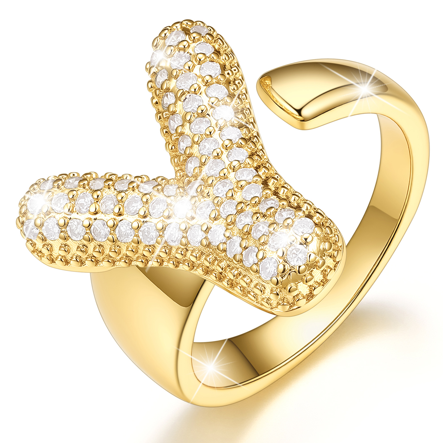 KeyStyle Initial Rings for Women, 14K Gold Plated Bubble Alphabet Letter Rings, Adjustable Statement Ring Personalized Jewelry Birthday Valentine Gift for Wife