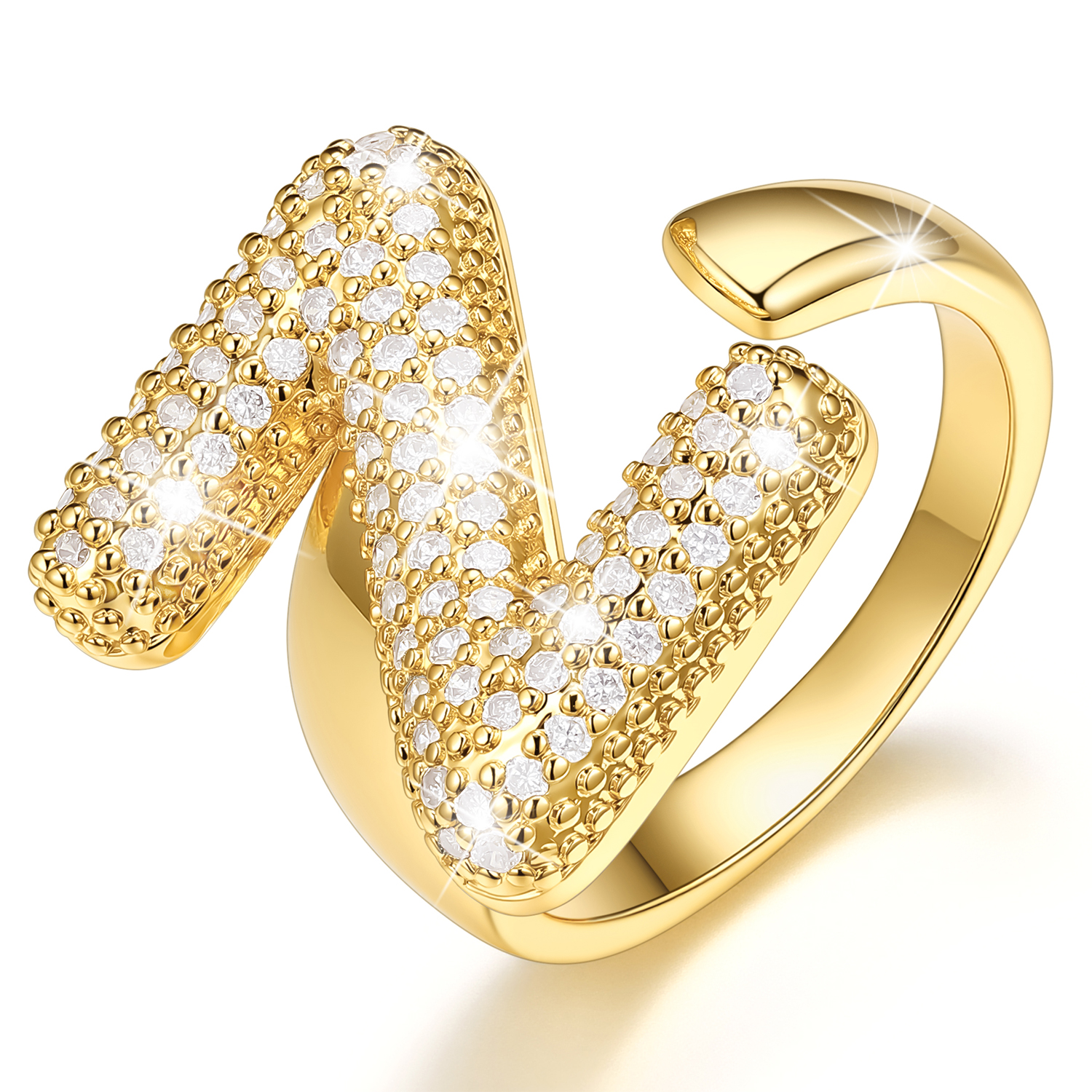 KeyStyle Initial Rings for Women, 14K Gold Plated Bubble Alphabet Letter Rings, Adjustable Statement Ring Personalized Jewelry Birthday Valentine Gift for Wife