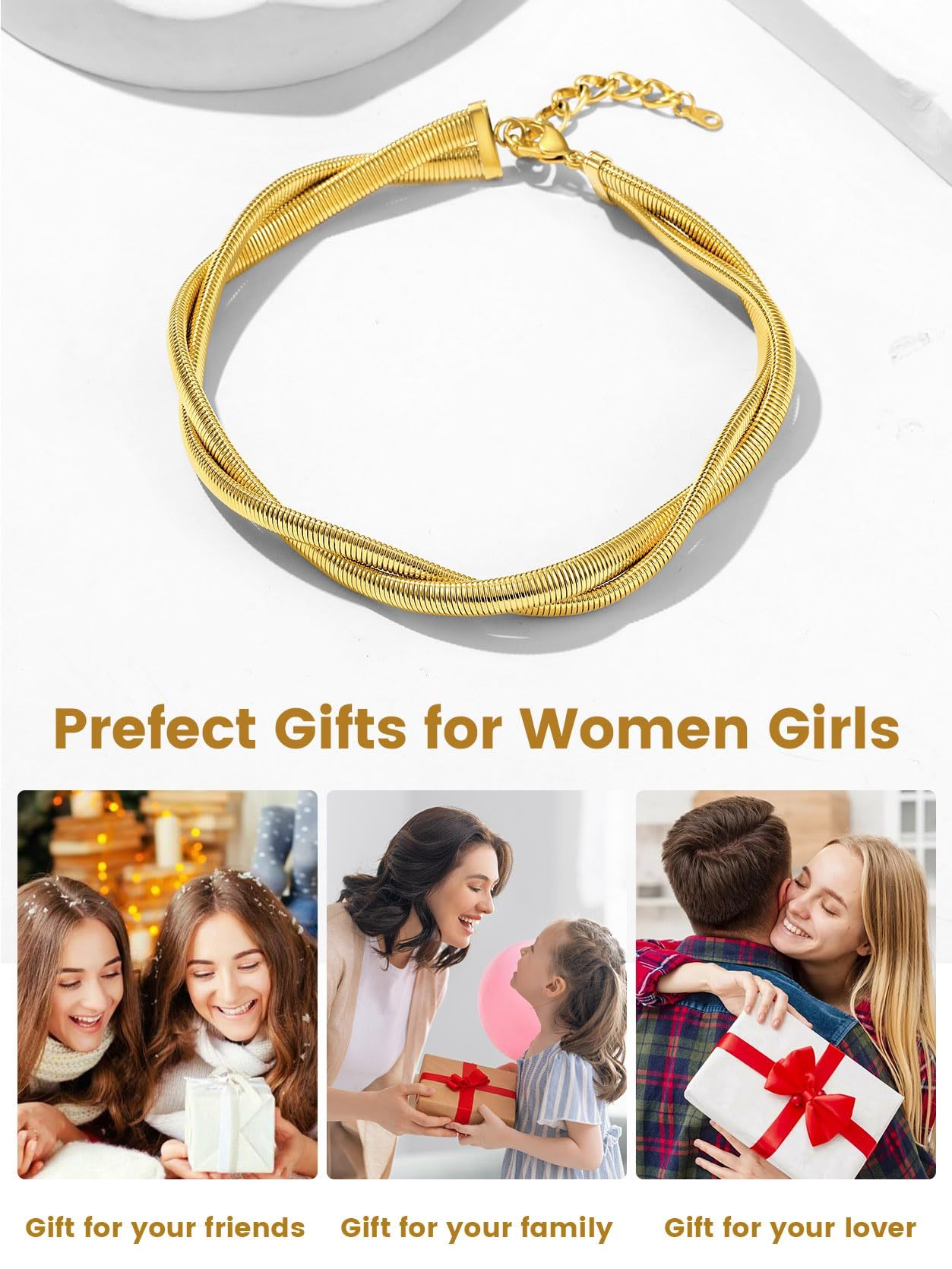 KeyStyle Choker Chain Necklace Stretch Snake Chunky Chain 14K Gold Plated Necklace for Womens Hip Pop Jewelry Anniversary Gifts for Wife