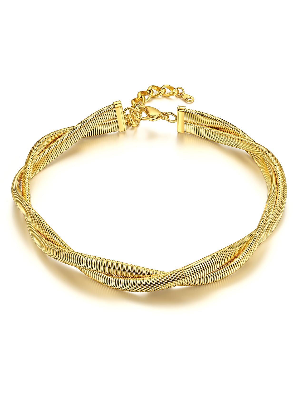 KeyStyle Choker Chain Necklace Stretch Snake Chunky Chain 14K Gold Plated Necklace for Womens Hip Pop Jewelry Anniversary Gifts for Wife