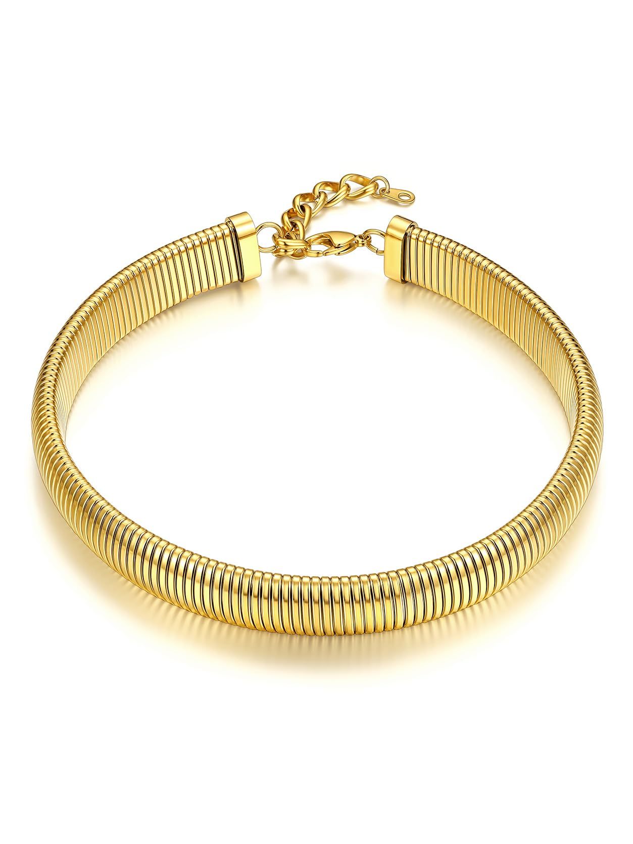 KeyStyle Choker Chain Necklace Stretch Snake Chunky Chain 14K Gold Plated Necklace for Womens Hip Pop Jewelry Anniversary Gifts for Wife