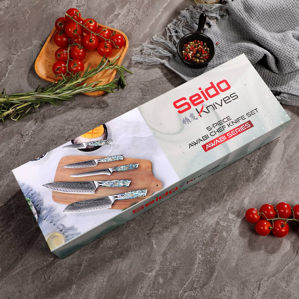 Awabi 5-piece Chef Knife Set in it's gift box packaging