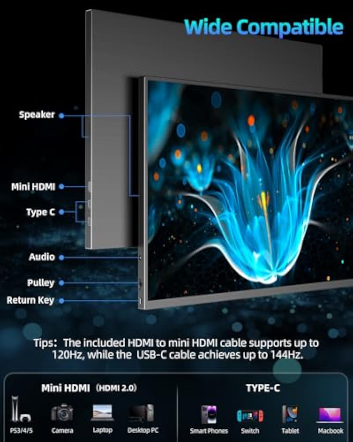 💻UPERFECT 2K 144Hz Portable Gaming Monitor 18" 2560x1600 QHD 100% DCI-P3