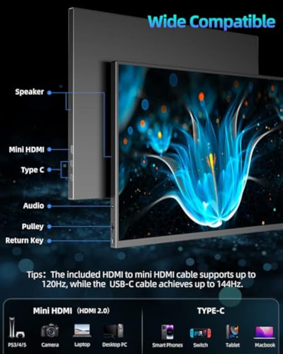 💻UPERFECT 2K 144Hz Portable Gaming Monitor 18" 2560x1600 QHD 100% DCI-P3